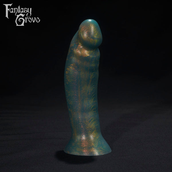 A Fantasy Grove sex toy on a black background with a logo in the upper left corner