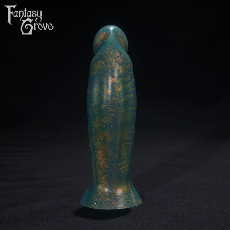 A Fantasy Grove sex toy on a black background with a logo in the upper left corner