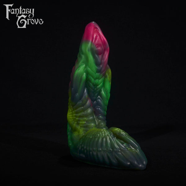A fantasy sex toy on a black background with the Fantasy Grove logo in the upper left corner
