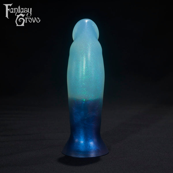 A Fantasy Grove sex toy on a black background with a logo in the upper left corner