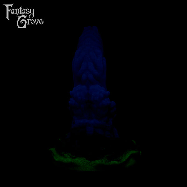 A fantasy sex toy on a black background with the Fantasy Grove logo in the upper left corner