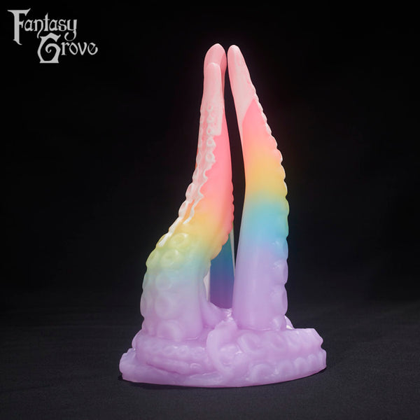 A Fantasy Grove sex toy on a black background with a logo in the upper left corner