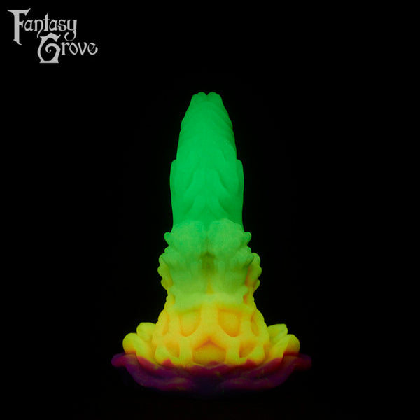 A fantasy sex toy on a black background with the Fantasy Grove logo in the upper left corner 