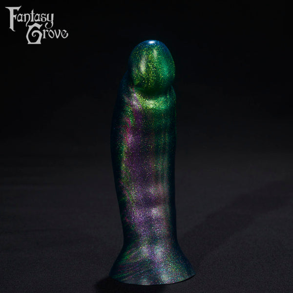 A Fantasy Grove sex toy on a black background with a logo in the upper left corner