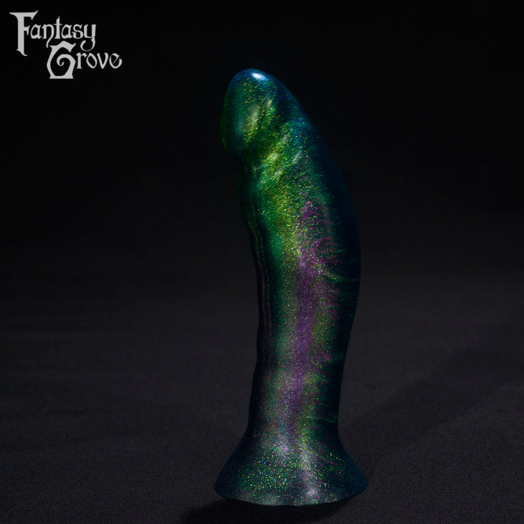 A Fantasy Grove sex toy on a black background with a logo in the upper left corner