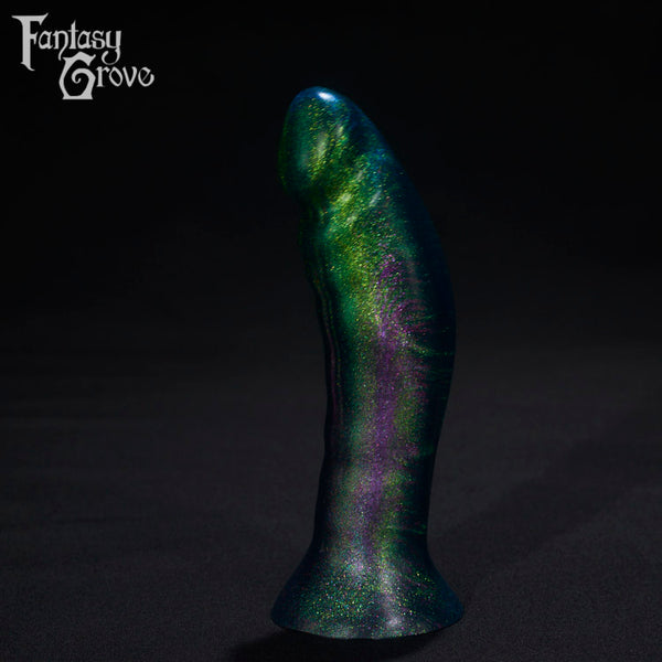 A Fantasy Grove sex toy on a black background with a logo in the upper left corner