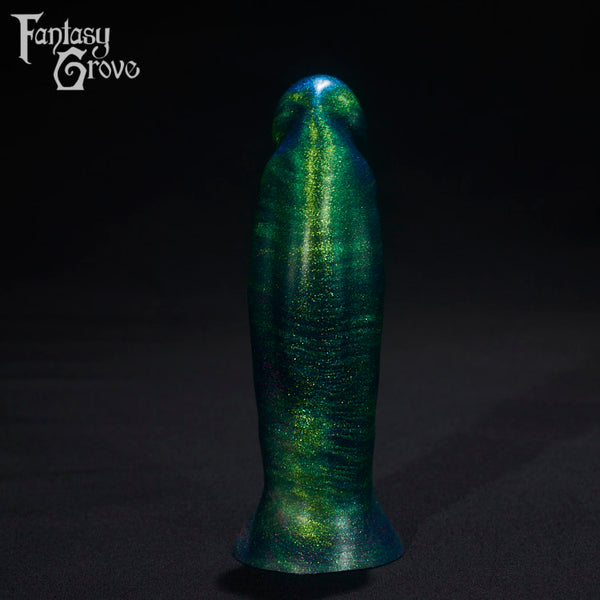 A Fantasy Grove sex toy on a black background with a logo in the upper left corner