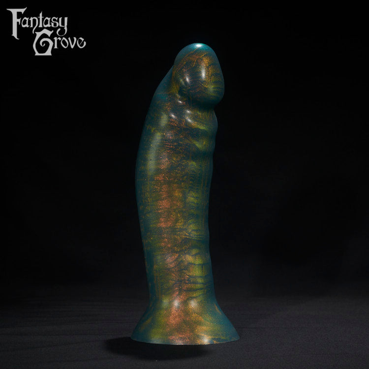 A Fantasy Grove sex toy on a black background with a logo in the upper left corner