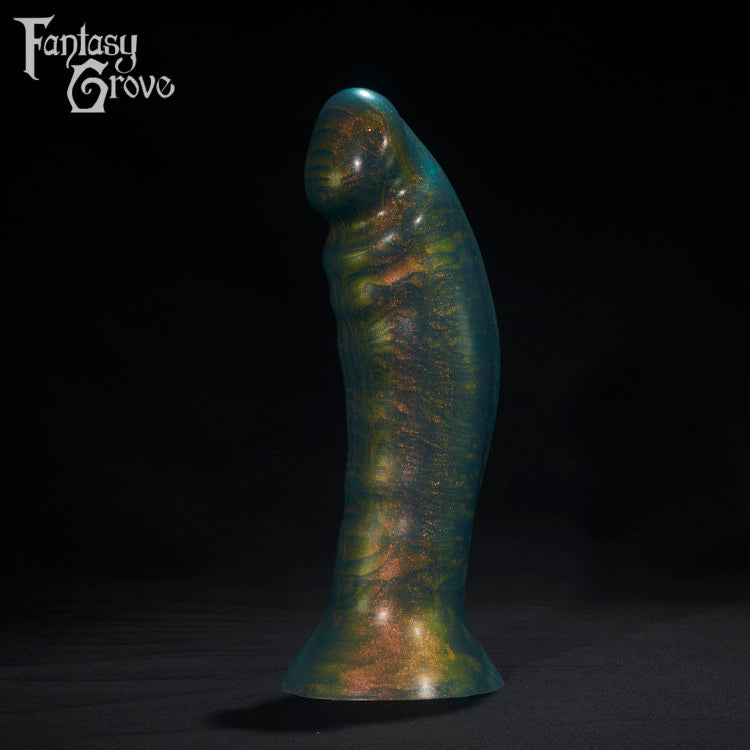 A Fantasy Grove sex toy on a black background with a logo in the upper left corner