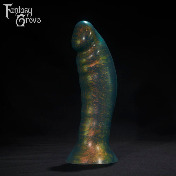 A Fantasy Grove sex toy on a black background with a logo in the upper left corner