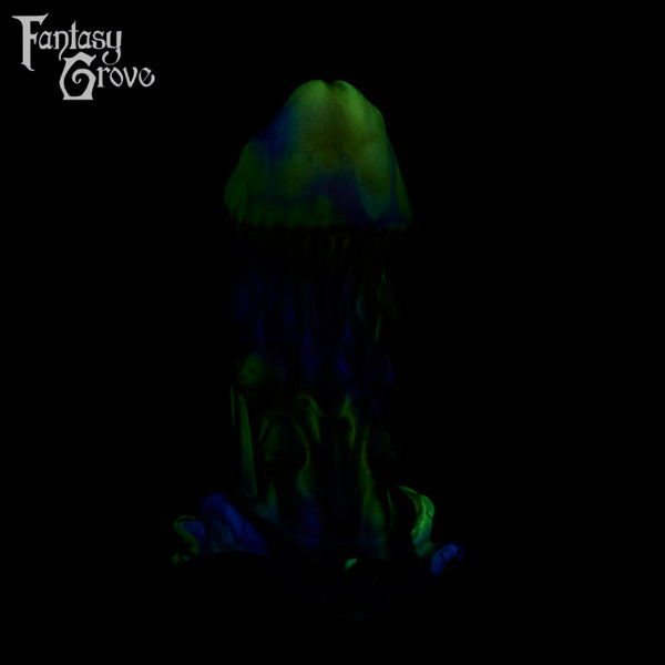 A fantasy sex toy on a black background with the Fantasy Grove logo in the upper left corner