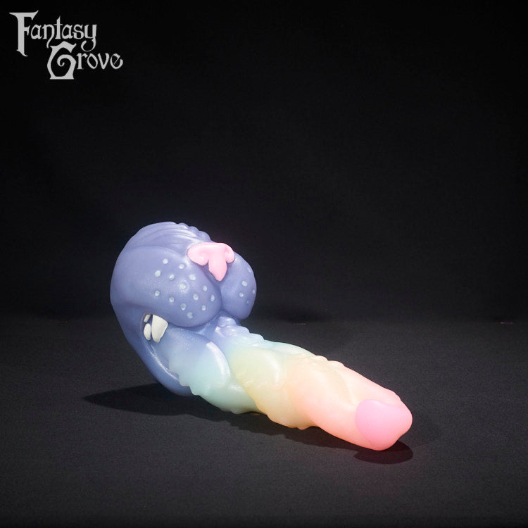 A fantasy sex toy on a black background with the Fantasy Grove logo in the upper left corner 