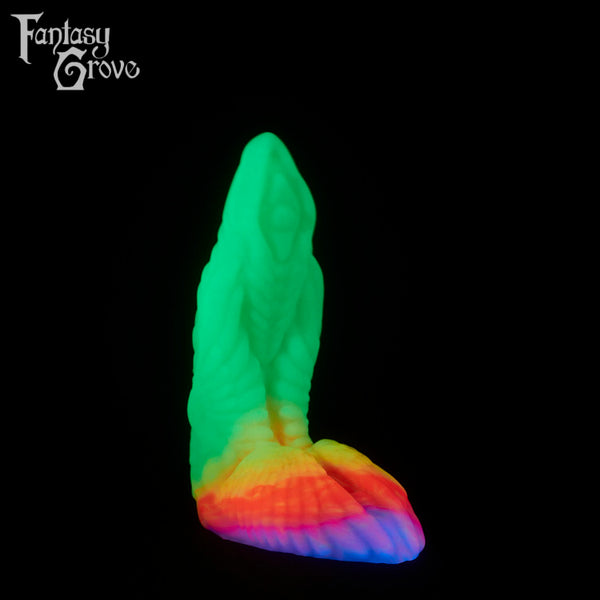 A fantasy sex toy on a black background with the Fantasy Grove logo in the upper left corner 