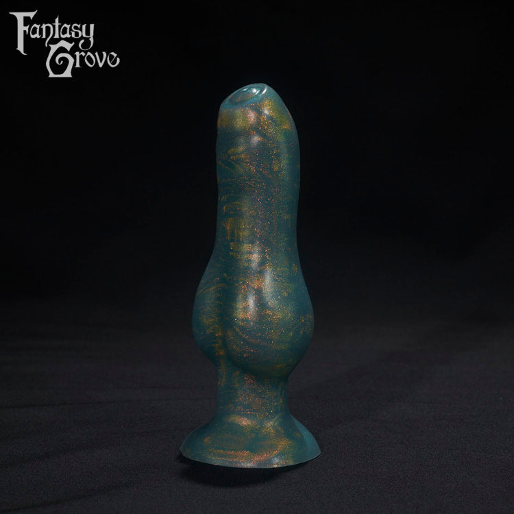 A Fantasy Grove sex toy on a black background with a logo in the upper left corner