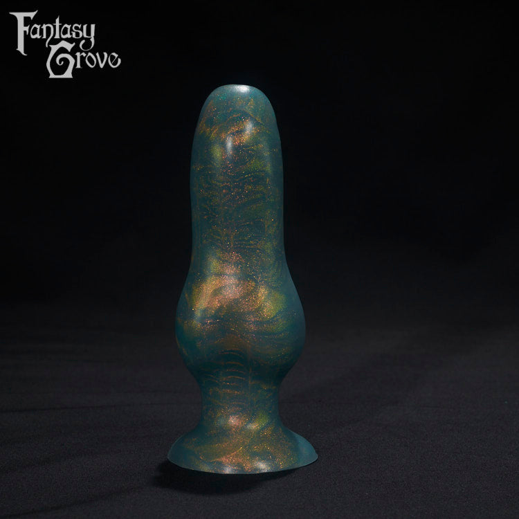 A Fantasy Grove sex toy on a black background with a logo in the upper left corner