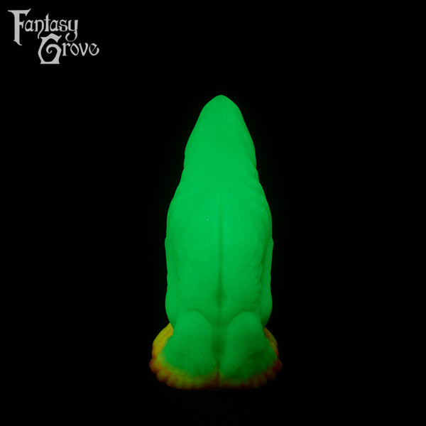 A fantasy sex toy on a black background with the Fantasy Grove logo in the upper left corner 