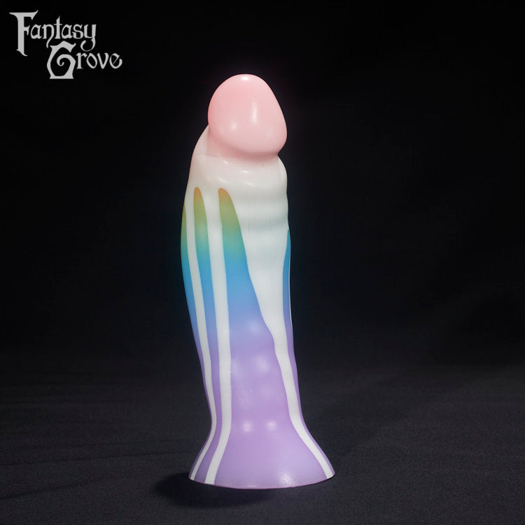 A Fantasy Grove sex toy on a black background with a logo in the upper left corner