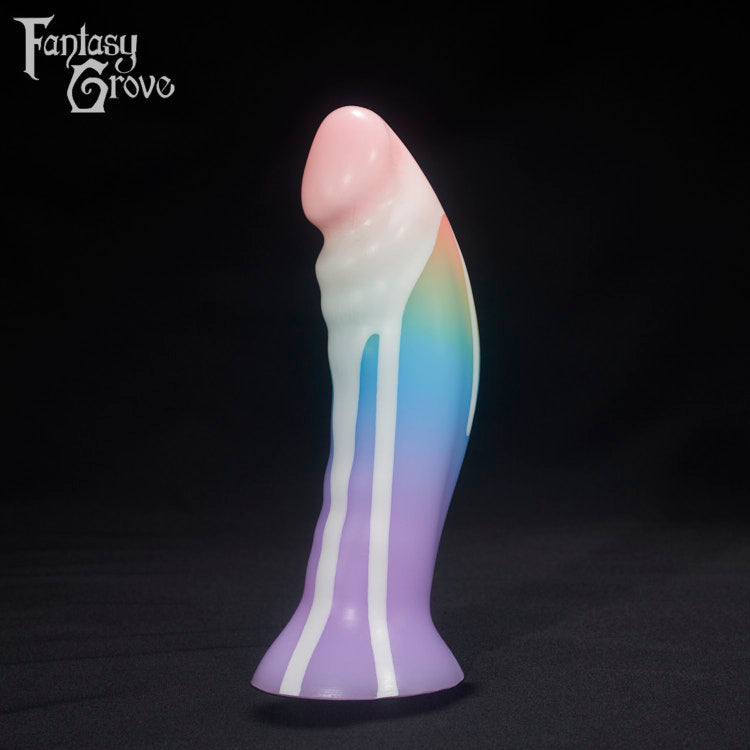 A Fantasy Grove sex toy on a black background with a logo in the upper left corner