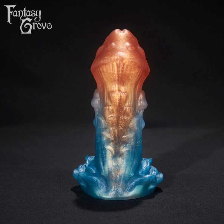 A fantasy sex toy on a black background with the Fantasy Grove logo in the upper left corner 