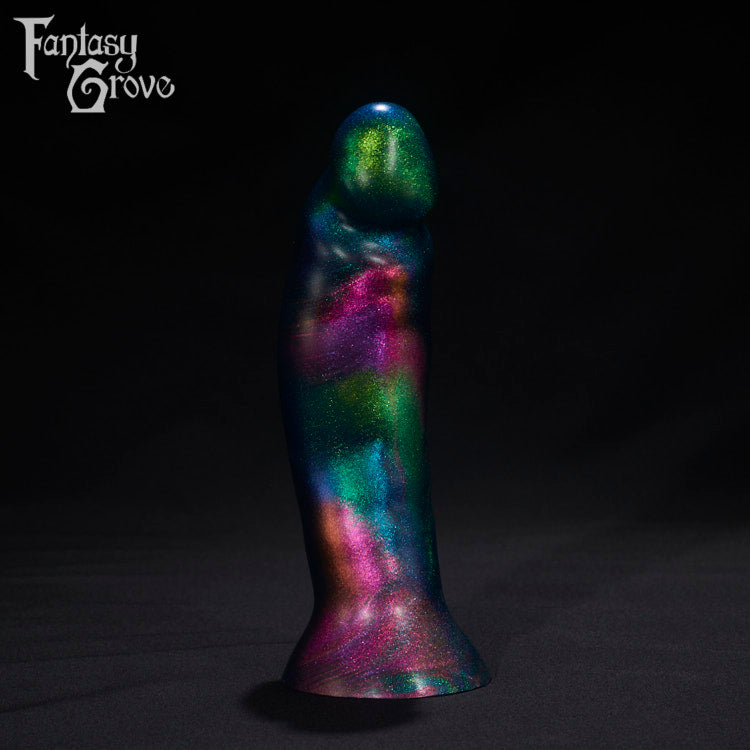 A Fantasy Grove sex toy on a black background with a logo in the upper left corner