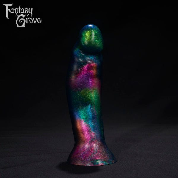 A Fantasy Grove sex toy on a black background with a logo in the upper left corner