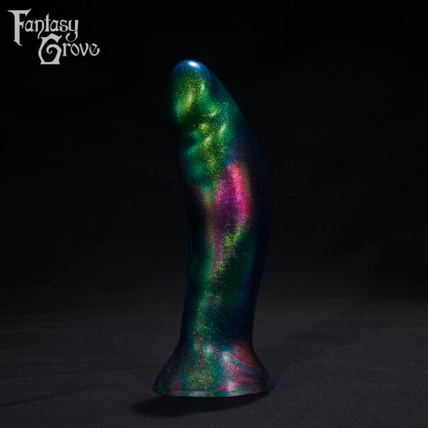 A Fantasy Grove sex toy on a black background with a logo in the upper left corner