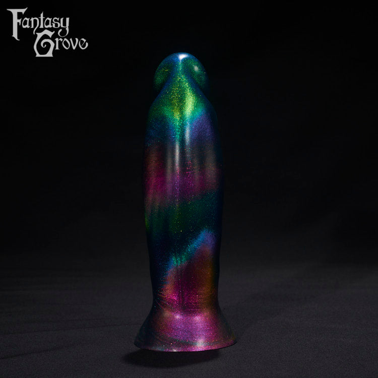 A Fantasy Grove sex toy on a black background with a logo in the upper left corner