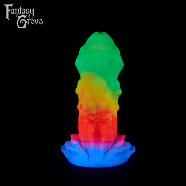 A fantasy sex toy on a black background with the Fantasy Grove logo in the upper left corner 