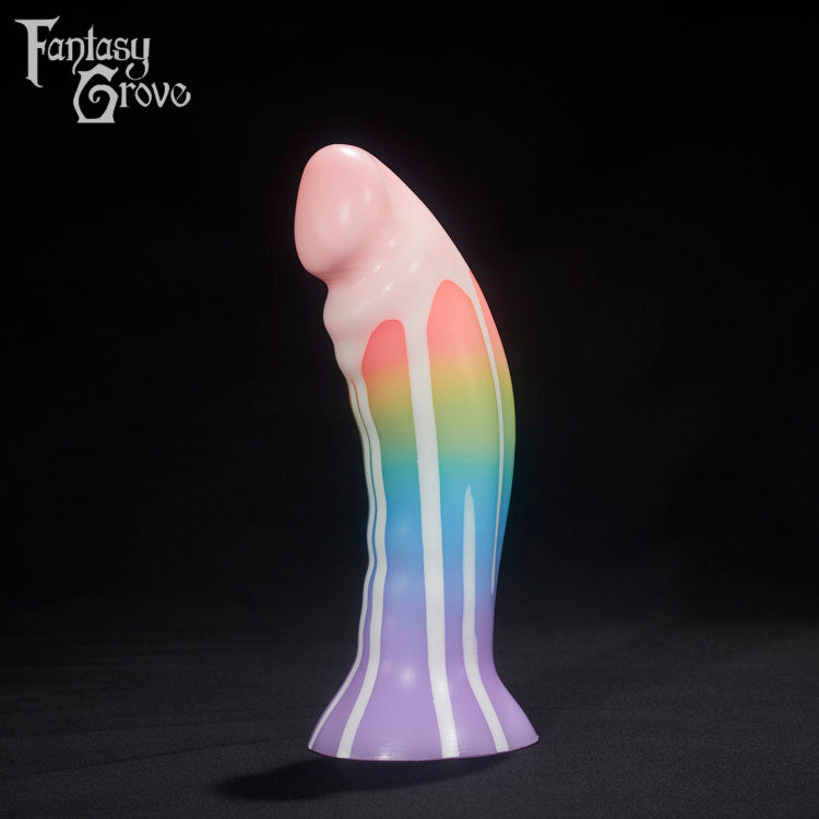 A Fantasy Grove sex toy on a black background with a logo in the upper left corner