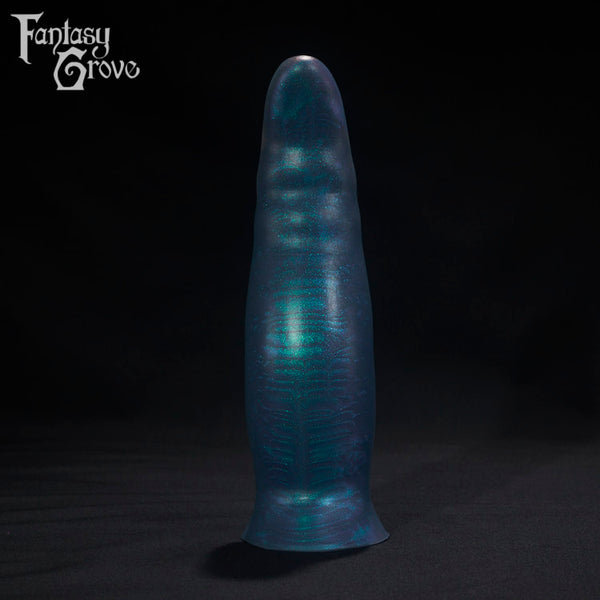 A Fantasy Grove sex toy on a black background with a logo in the upper left corner