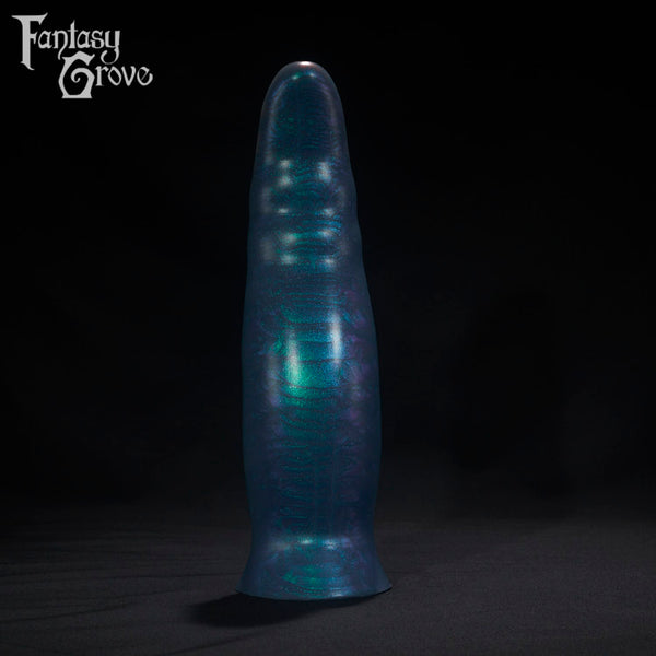 A Fantasy Grove sex toy on a black background with a logo in the upper left corner