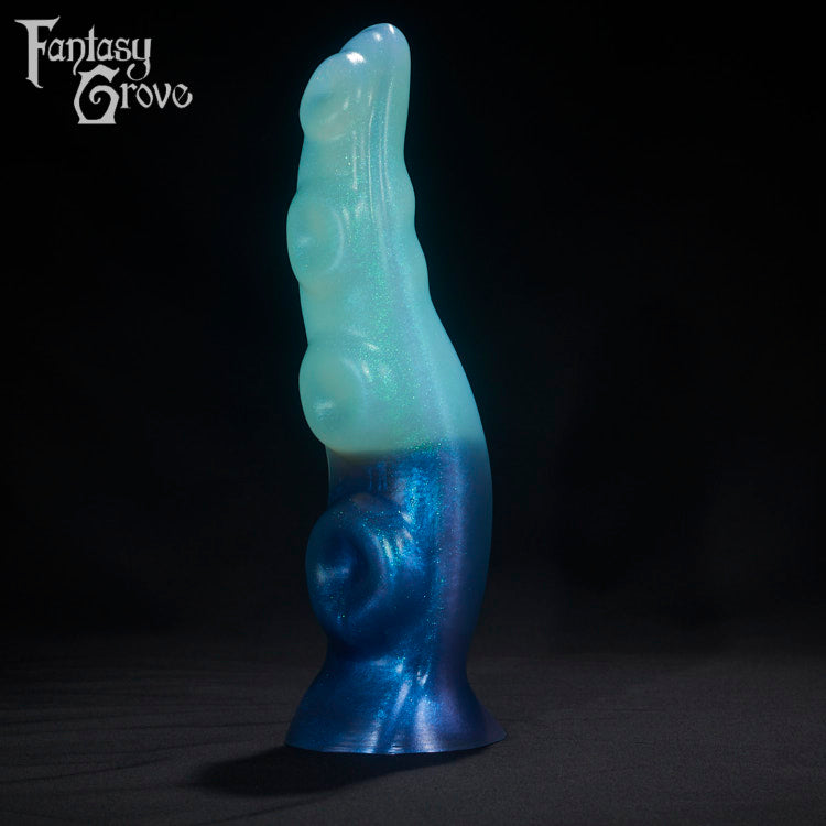 A Fantasy Grove sex toy on a black background with a logo in the upper left corner