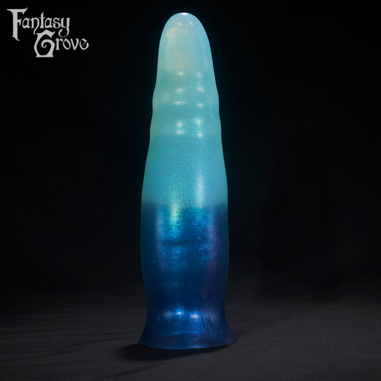 A Fantasy Grove sex toy on a black background with a logo in the upper left corner
