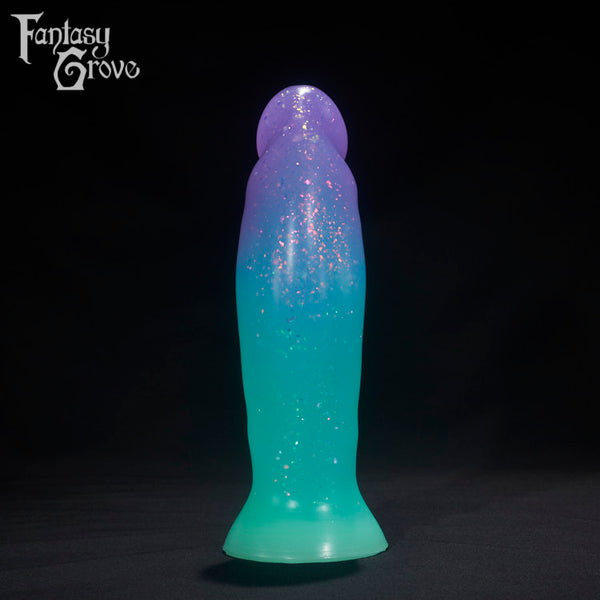 A Fantasy Grove sex toy on a black background with a logo in the upper left corner