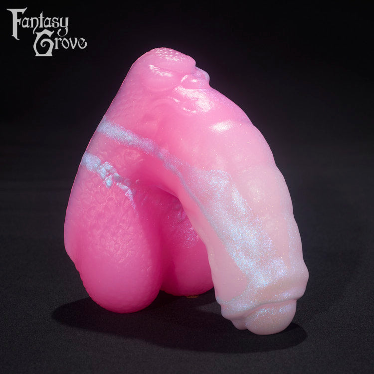 A Fantasy Grove sex toy on a black background with a logo in the upper left corner