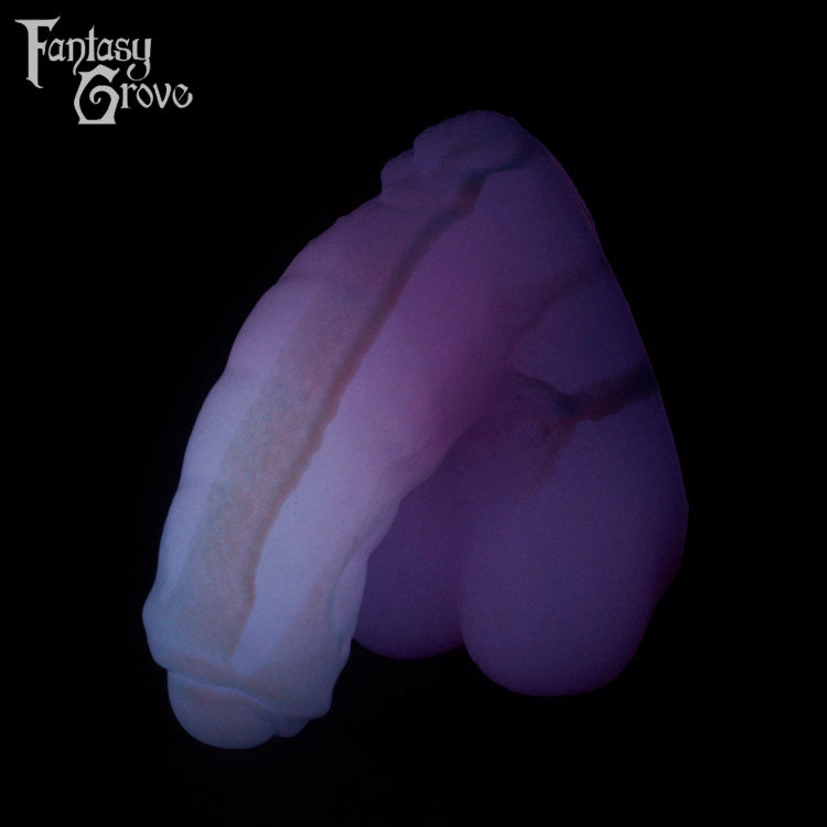 A Fantasy Grove sex toy on a black background with a logo in the upper left corner