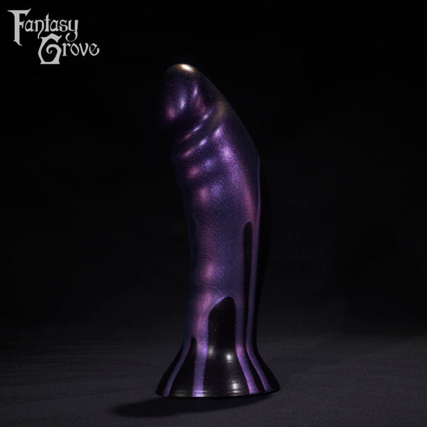 A Fantasy Grove sex toy on a black background with a logo in the upper left corner