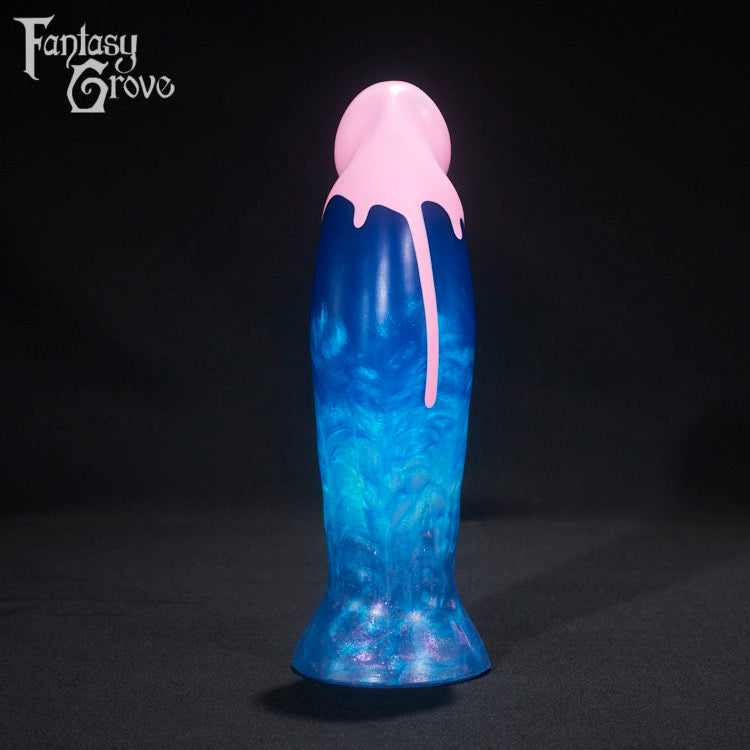 A fantasy sex toy on a black background with the Fantasy Grove logo in the upper left corner 