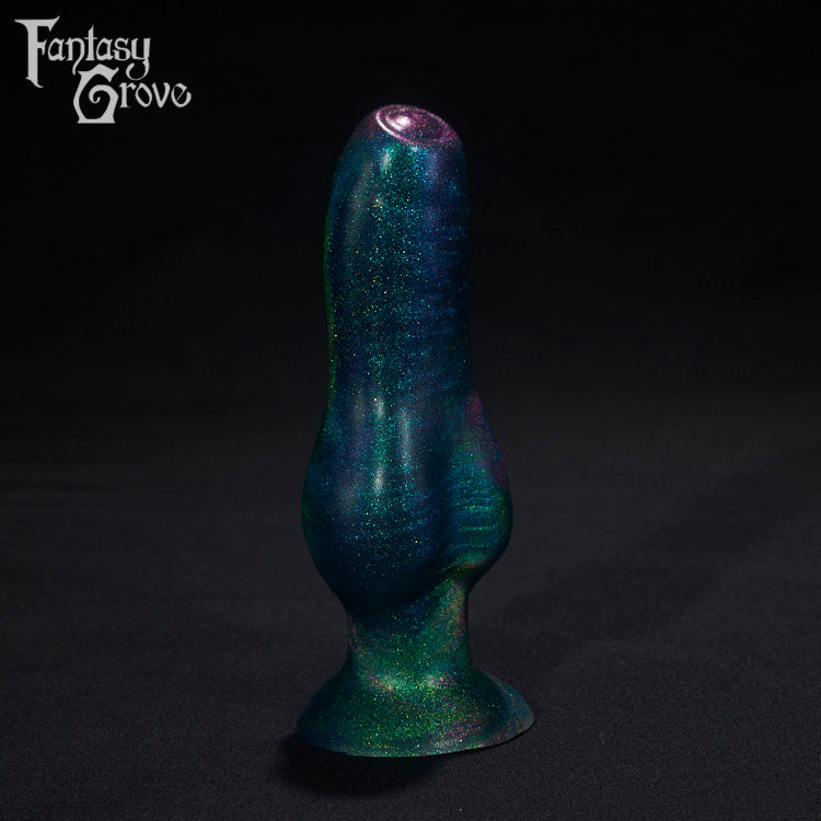 A Fantasy Grove sex toy on a black background with a logo in the upper left corner