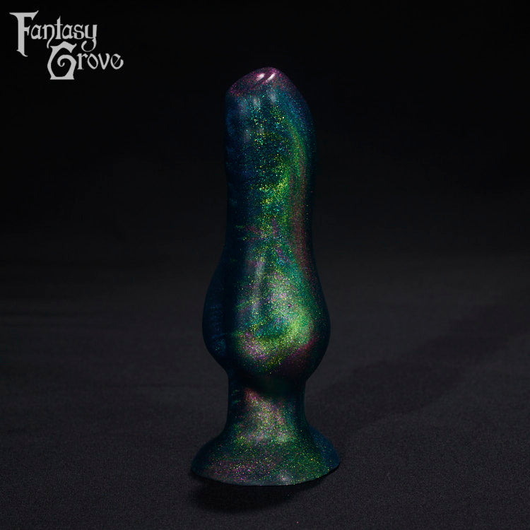 A Fantasy Grove sex toy on a black background with a logo in the upper left corner