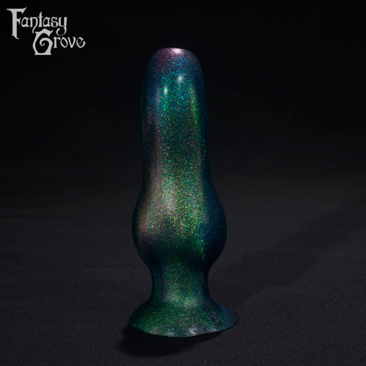 A Fantasy Grove sex toy on a black background with a logo in the upper left corner