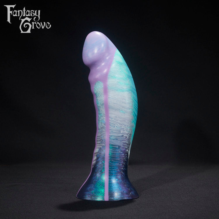 A fantasy sex toy on a black background with the Fantasy Grove logo in the upper left corner 