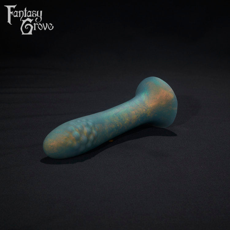A Fantasy Grove sex toy on a black background with a logo in the upper left corner