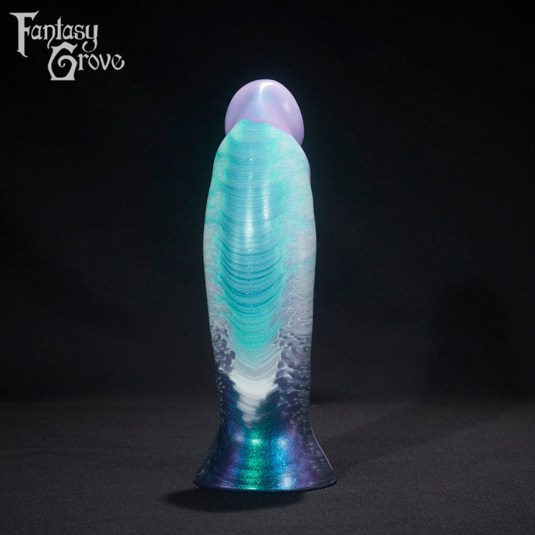 A fantasy sex toy on a black background with the Fantasy Grove logo in the upper left corner 