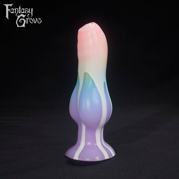 A Fantasy Grove sex toy on a black background with a logo in the upper left corner