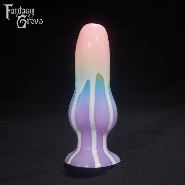 A Fantasy Grove sex toy on a black background with a logo in the upper left corner
