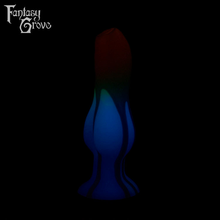 A Fantasy Grove sex toy on a black background with a logo in the upper left corner