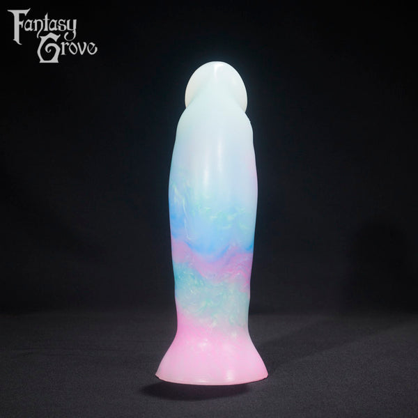 A fantasy sex toy on a black background with the Fantasy Grove logo in the upper left corner 