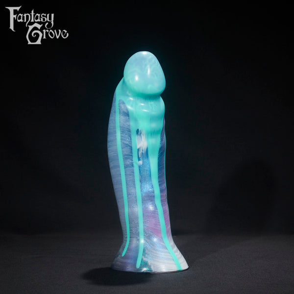 A fantasy sex toy on a black background with the Fantasy Grove logo in the upper left corner 