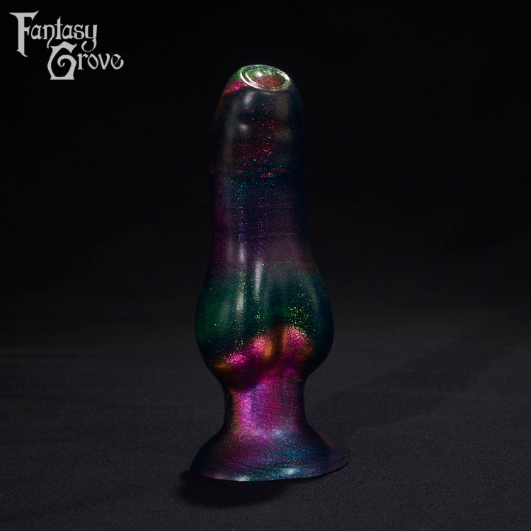 A Fantasy Grove sex toy on a black background with a logo in the upper left corner